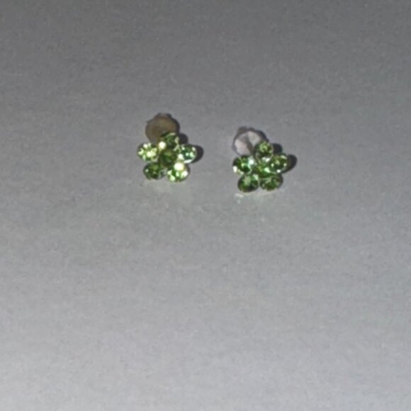 7mm Green Flower Cz And Sterling Post Earrings - Picture 11 of 12